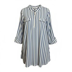Ninedaily Womens XL Tunic Top White Blue‎ Striped 3/4 Sleeve Casual (3149)